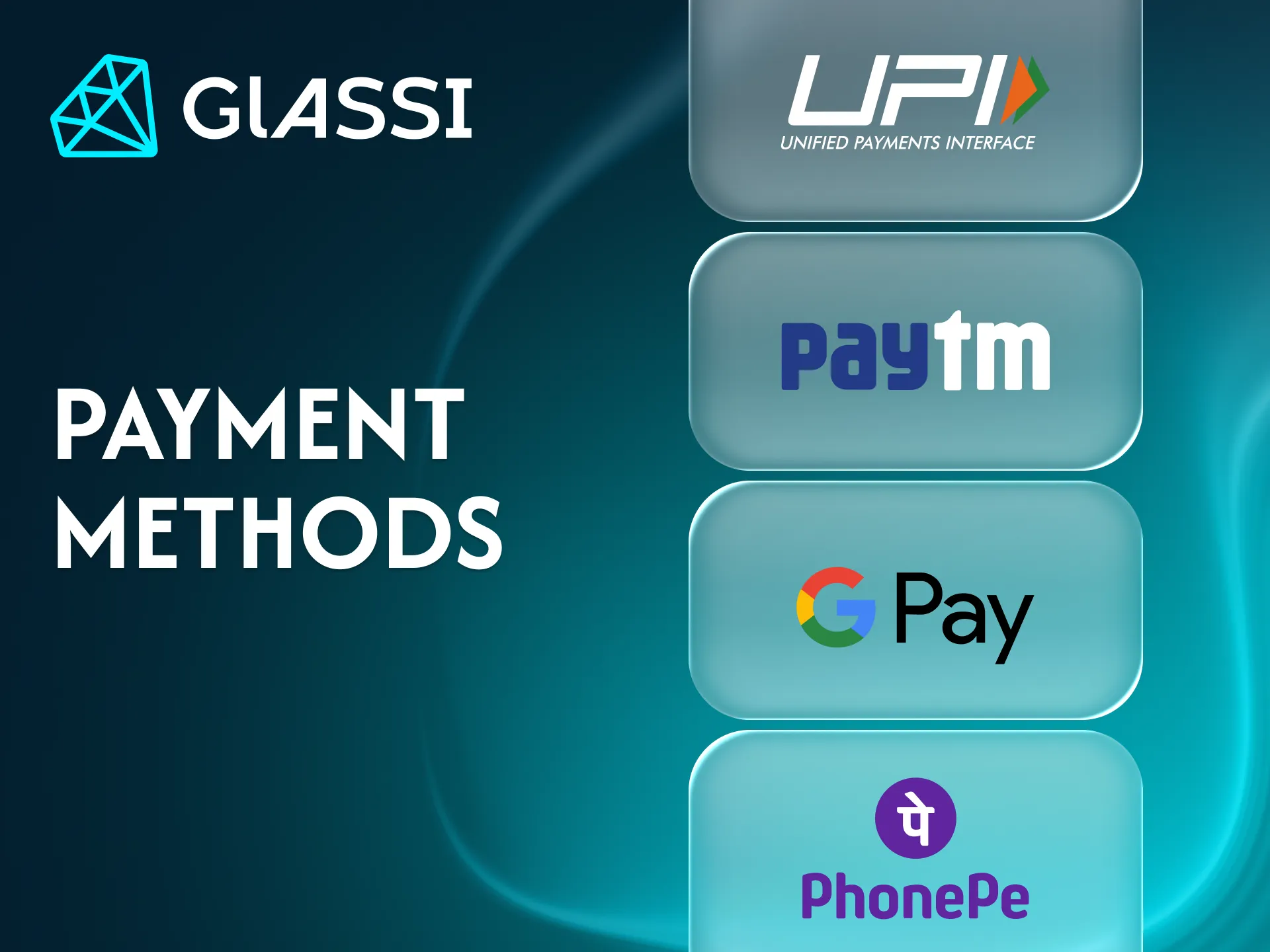 Indian users can make quick and secure payments at Glassi casino.