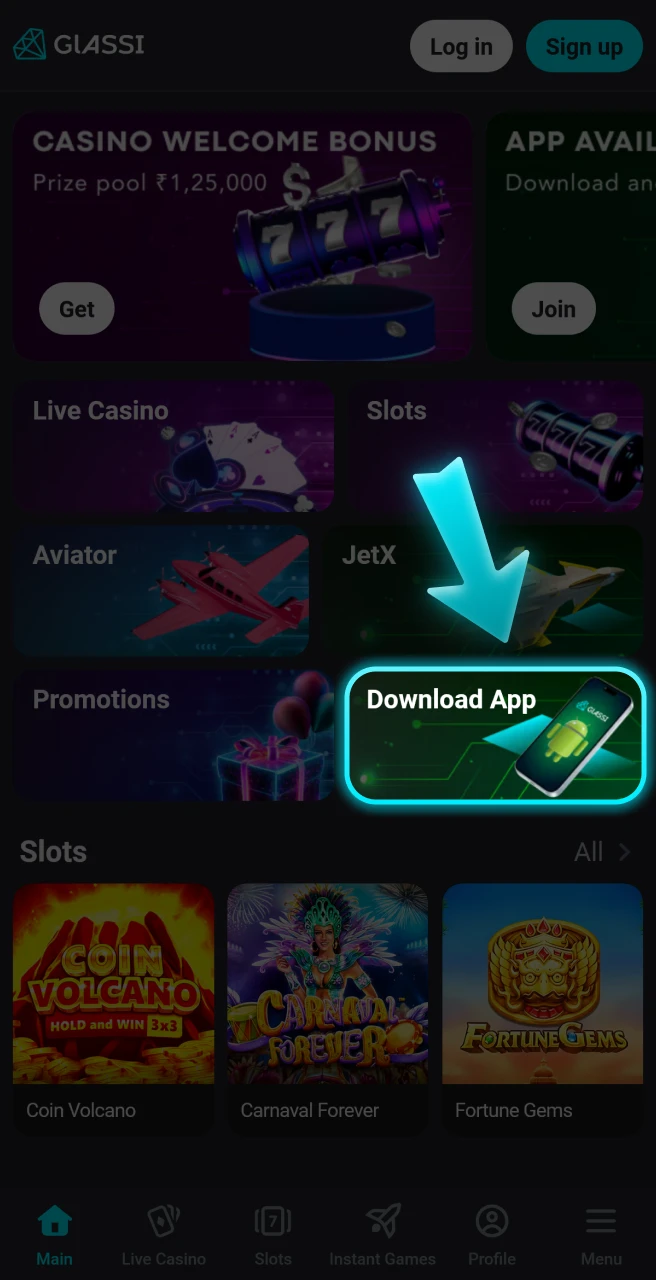 Find the download link for the Glassi casino app.