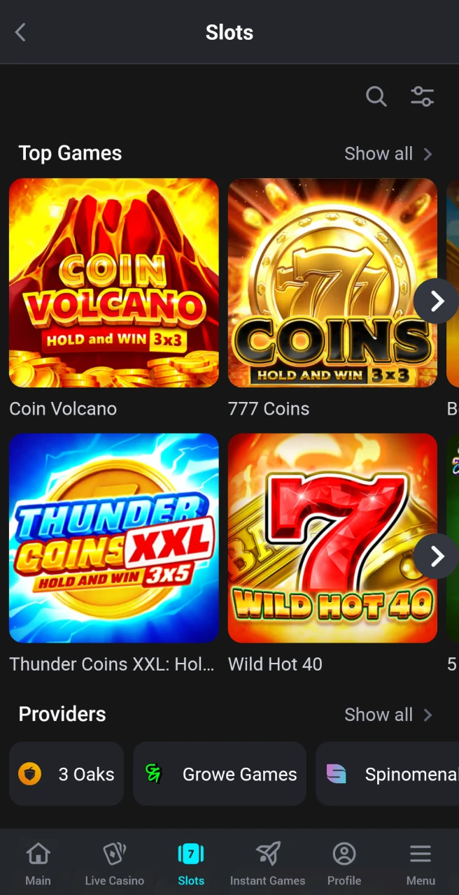 Users can explore a wide selection of games on the Glassi casino app.