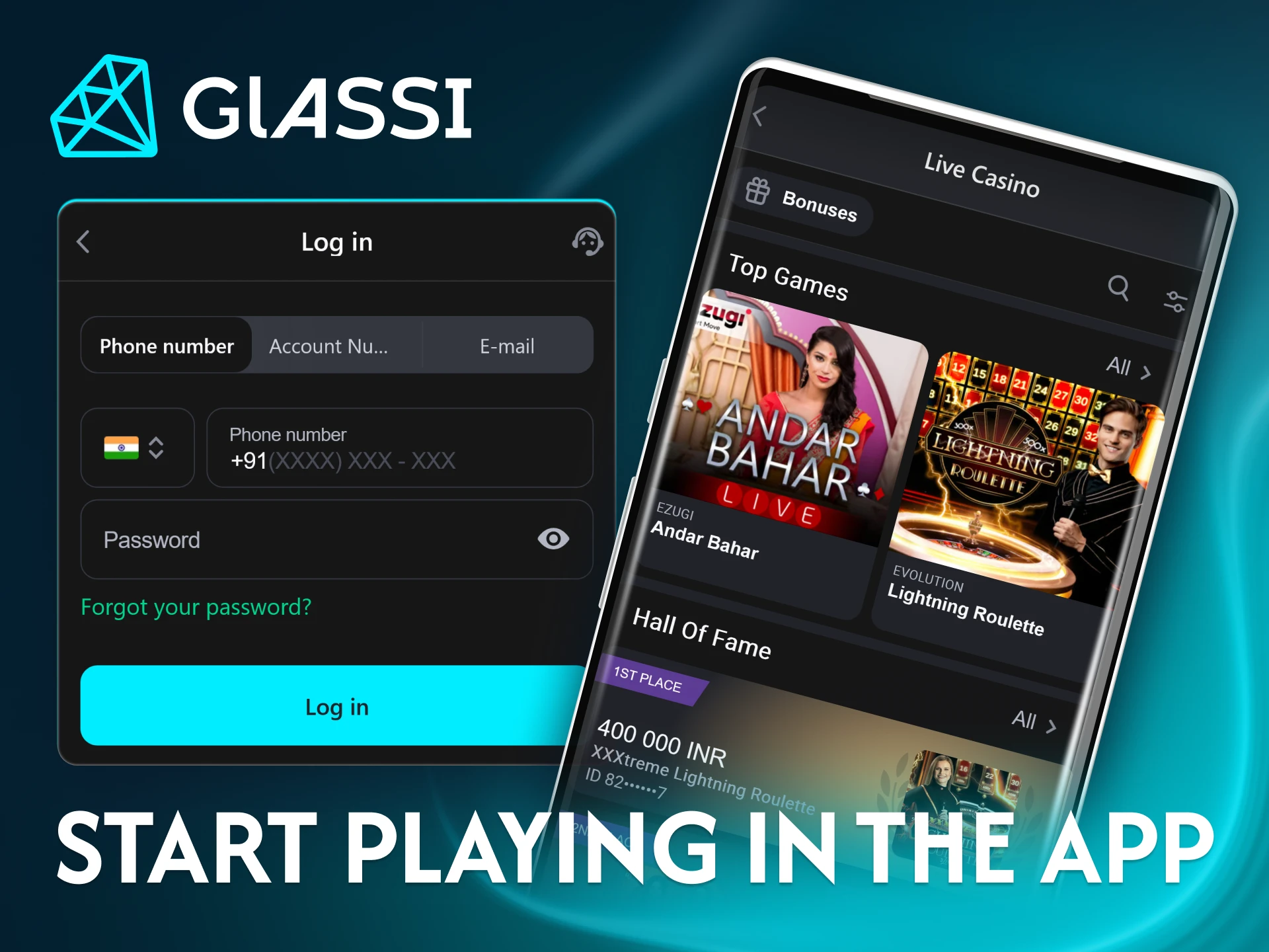 Begin your casino gaming adventure with the Glassi mobile app.
