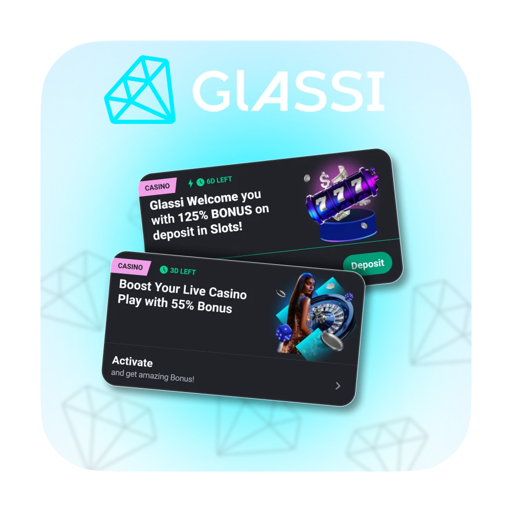 Take advantage of the exciting bonuses offered at Glassi casino.