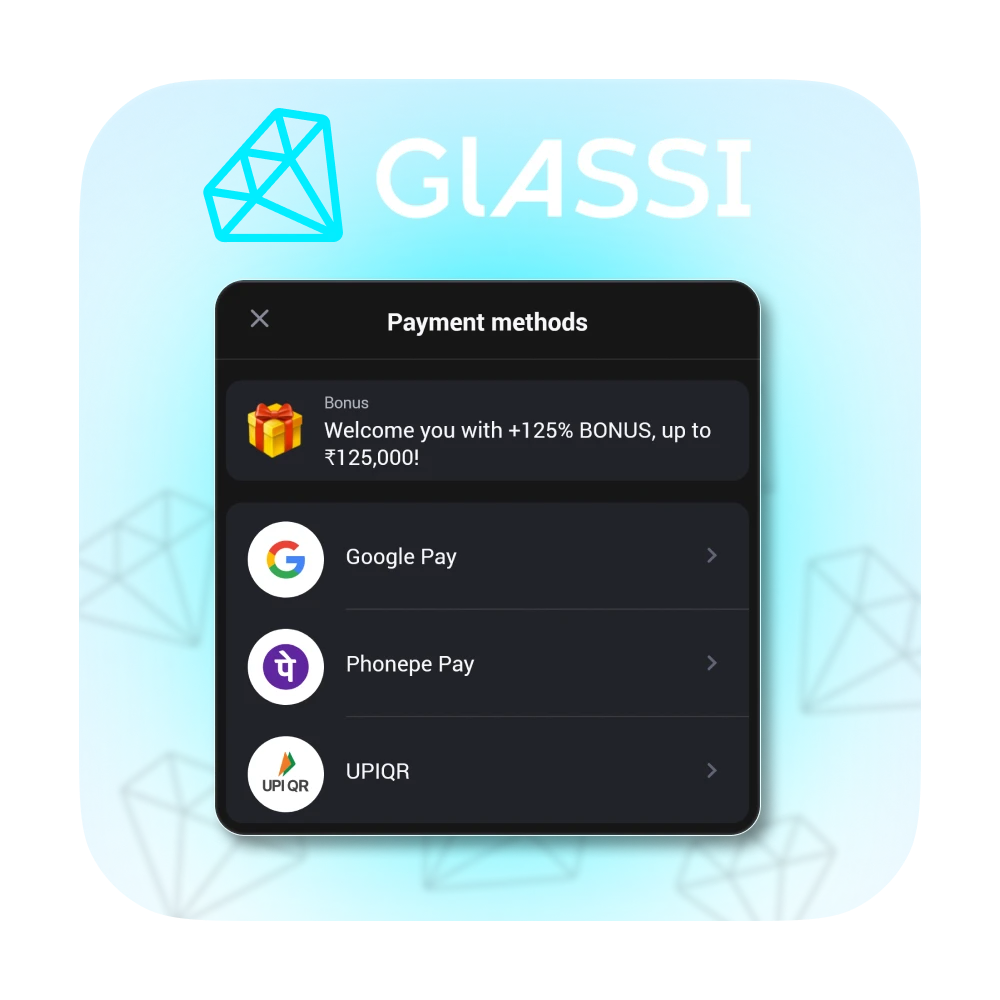 Indian users can choose from various deposit methods at Glassi casino.