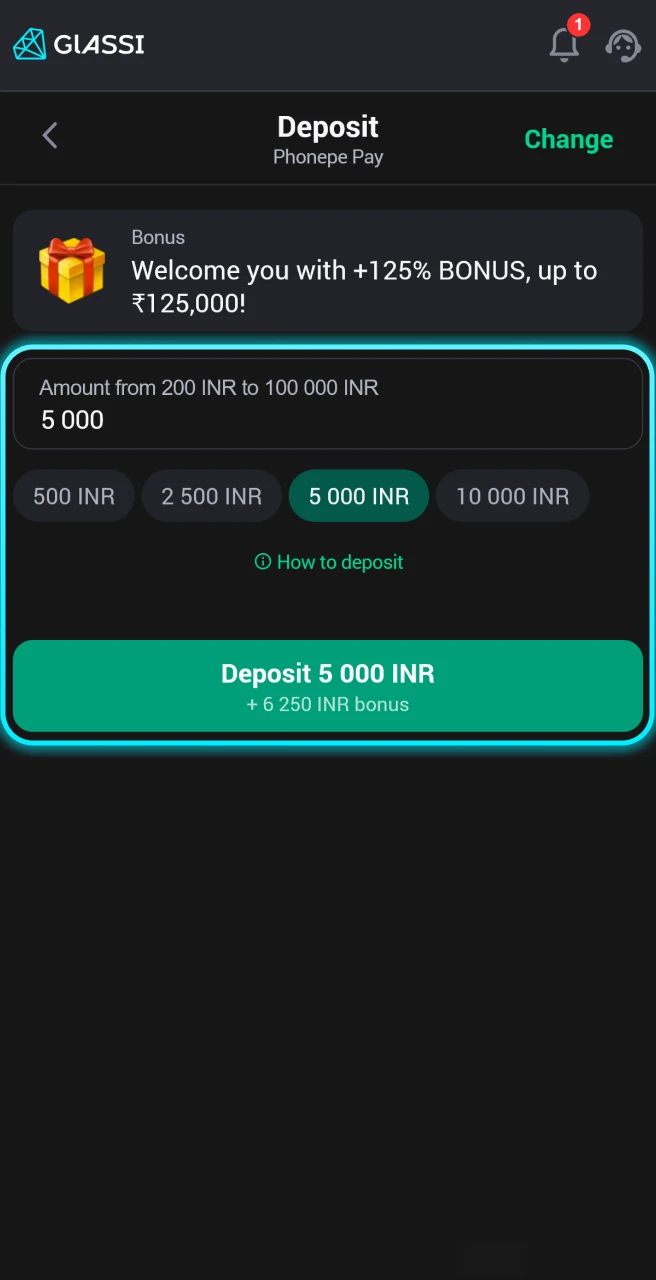 Confirm your transaction to complete your payment at Glassi casino.