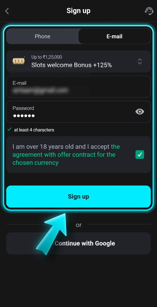 Create your Glassi casino account.