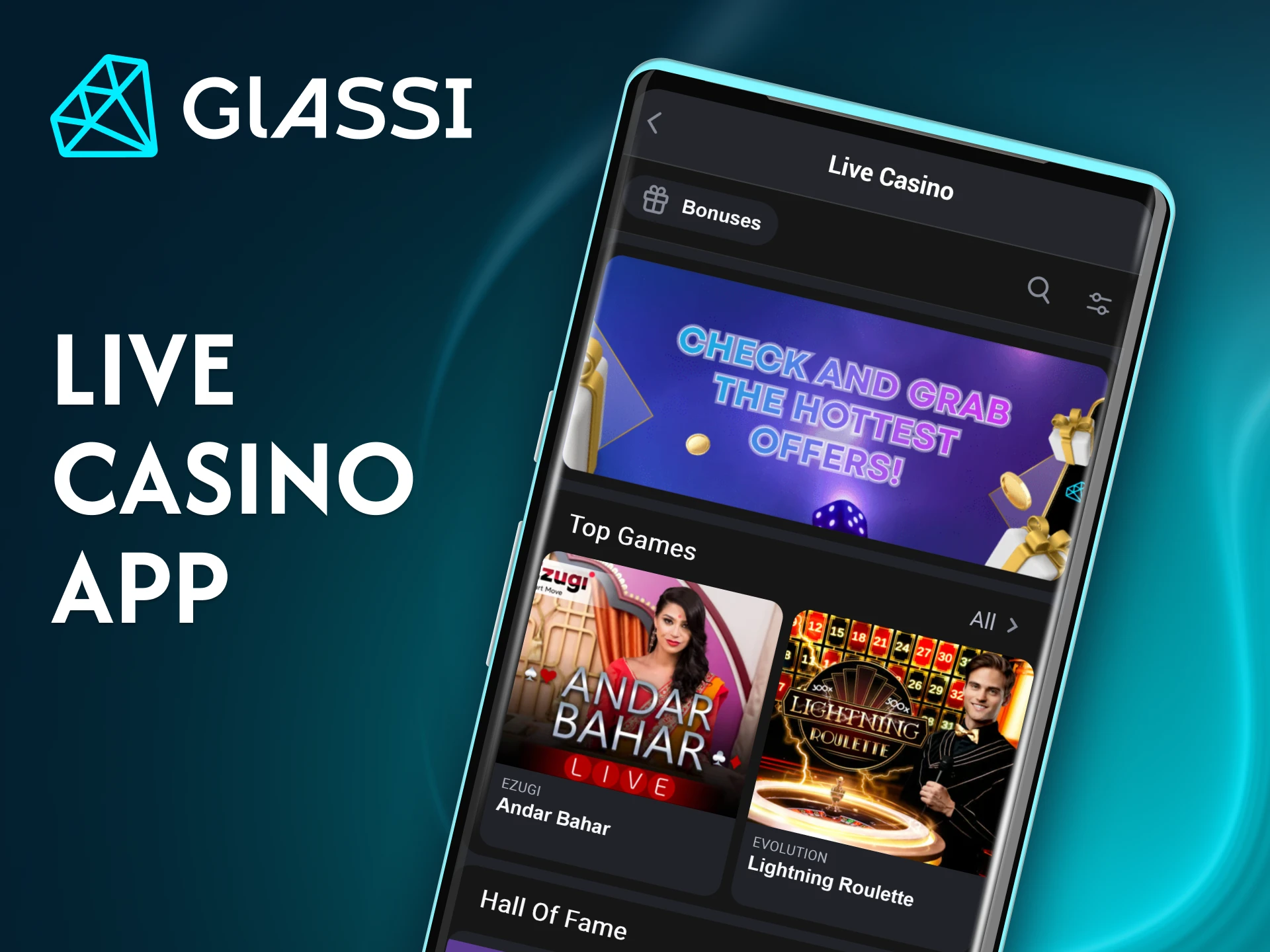 Take the thrill of live dealer games with you using the Glassi casino mobile app.