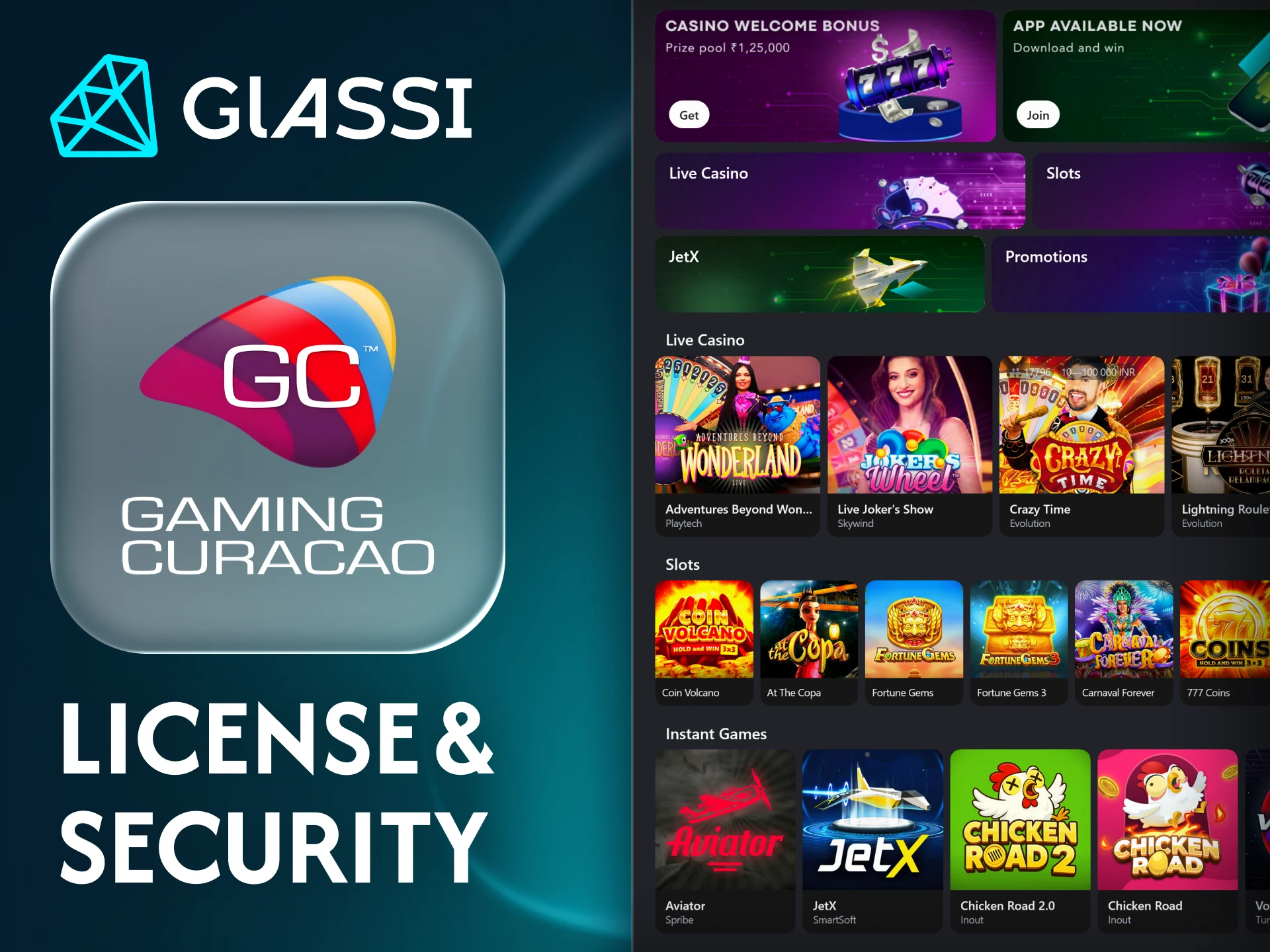 Glassi casino is a fully licensed and secure online casino in India.