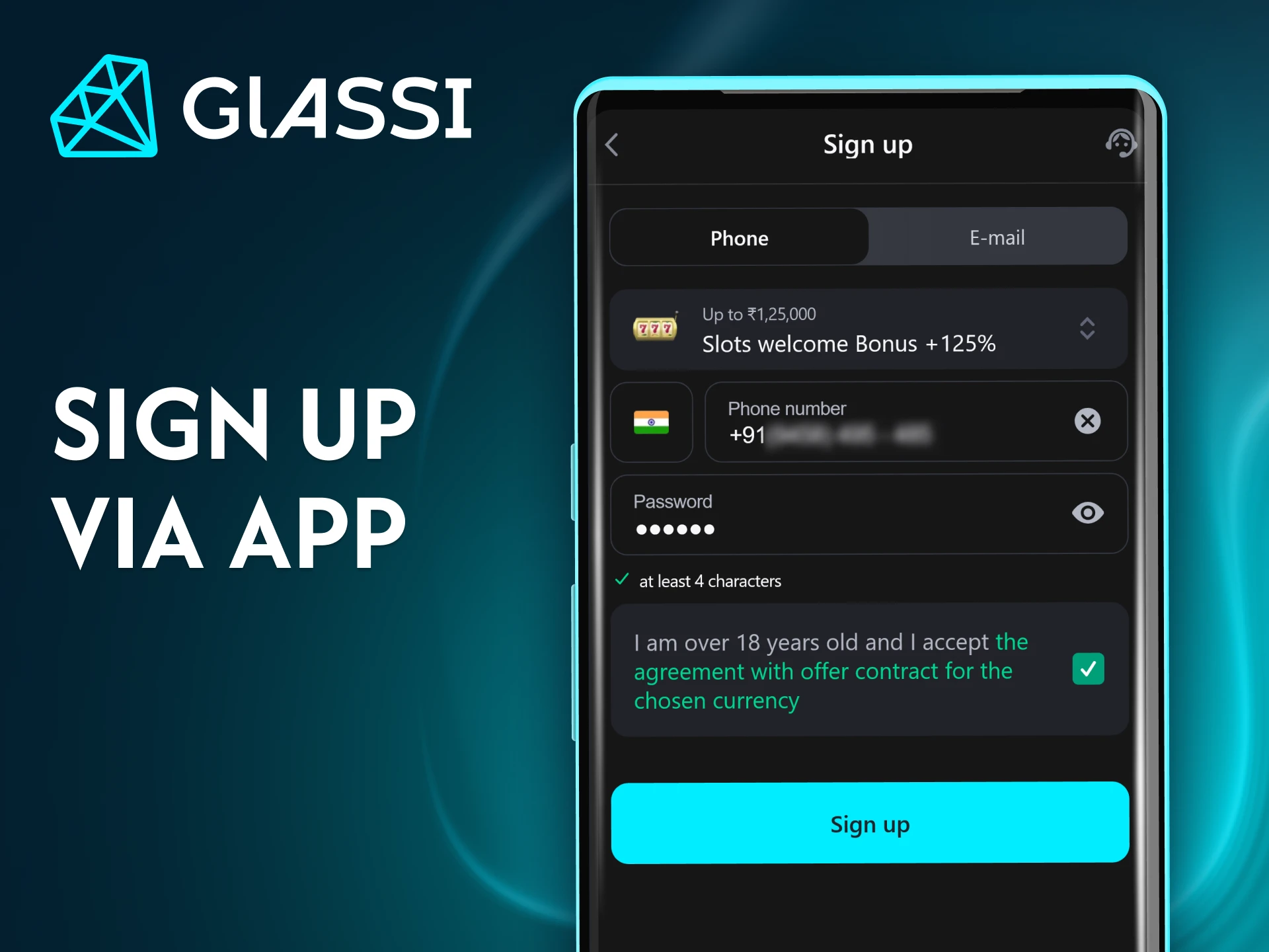Enjoy a simple registration process with the Glassi casino app.