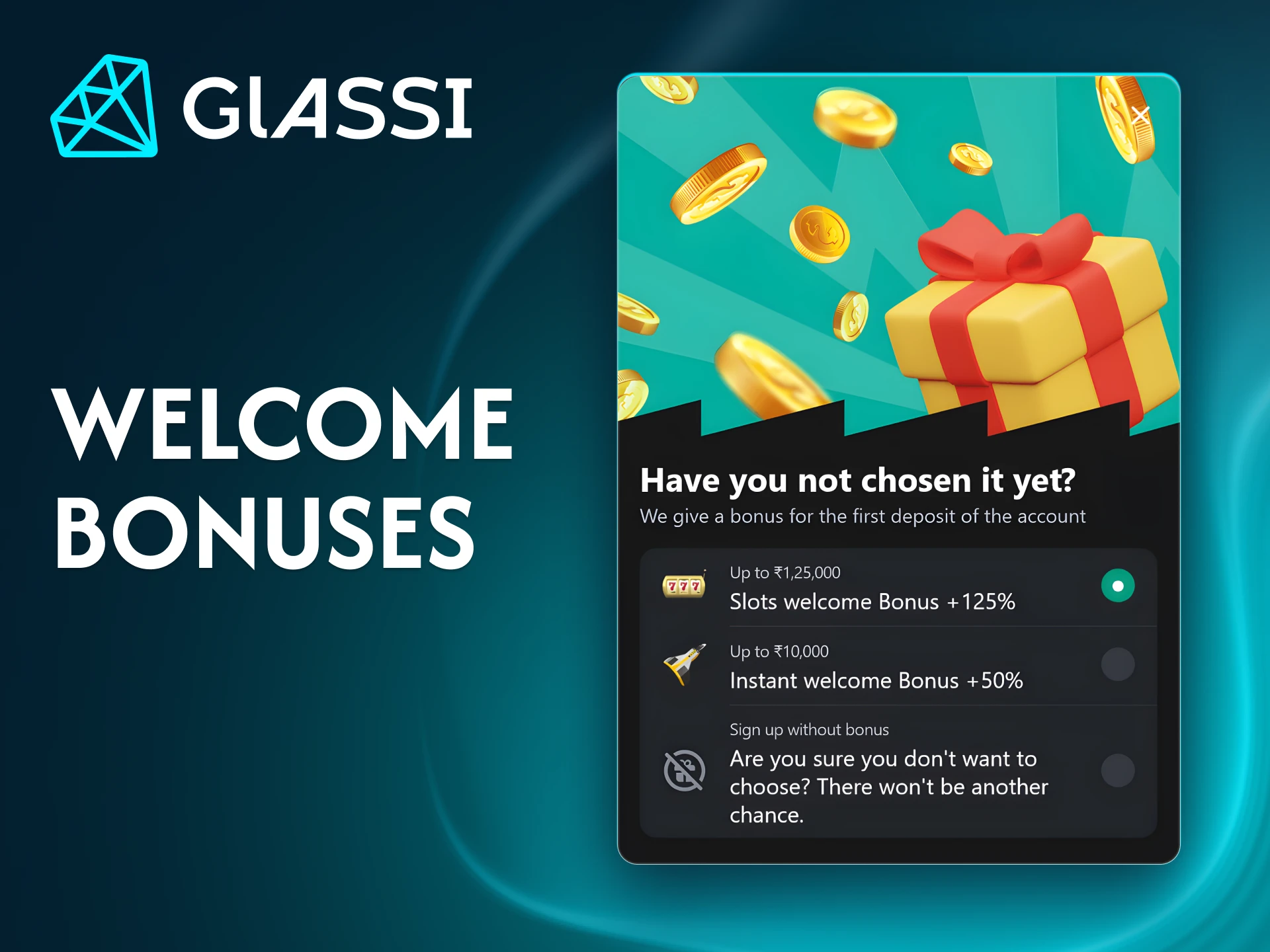 Enjoy welcome bonuses when you register at Glassi casino.