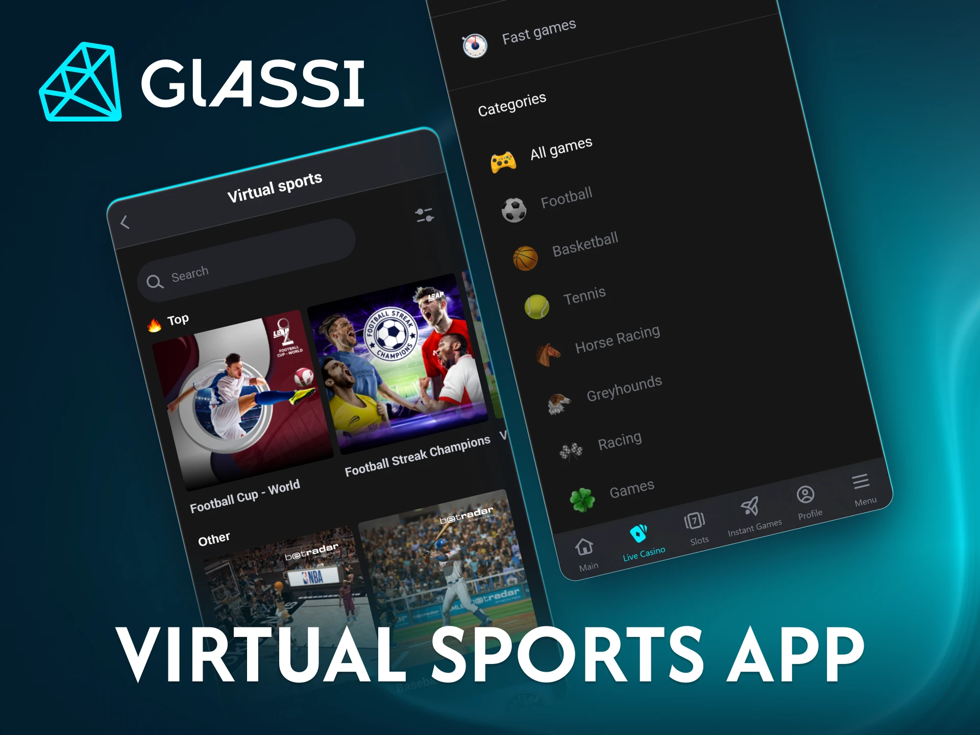 Bet on virtual sports conveniently with the Glassi casino mobile app.
