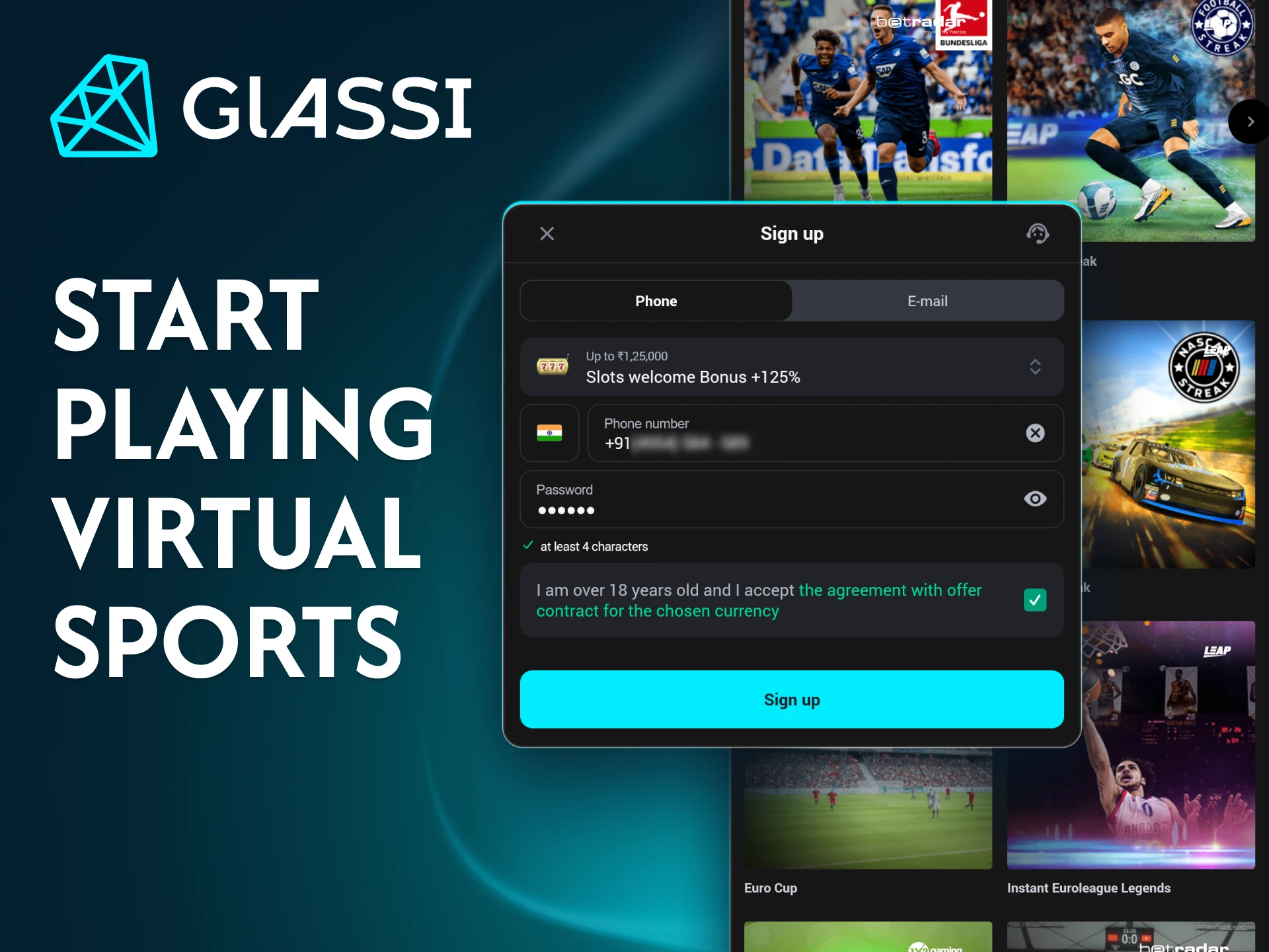 Join Glassi casino and enjoy betting on virtual sports.